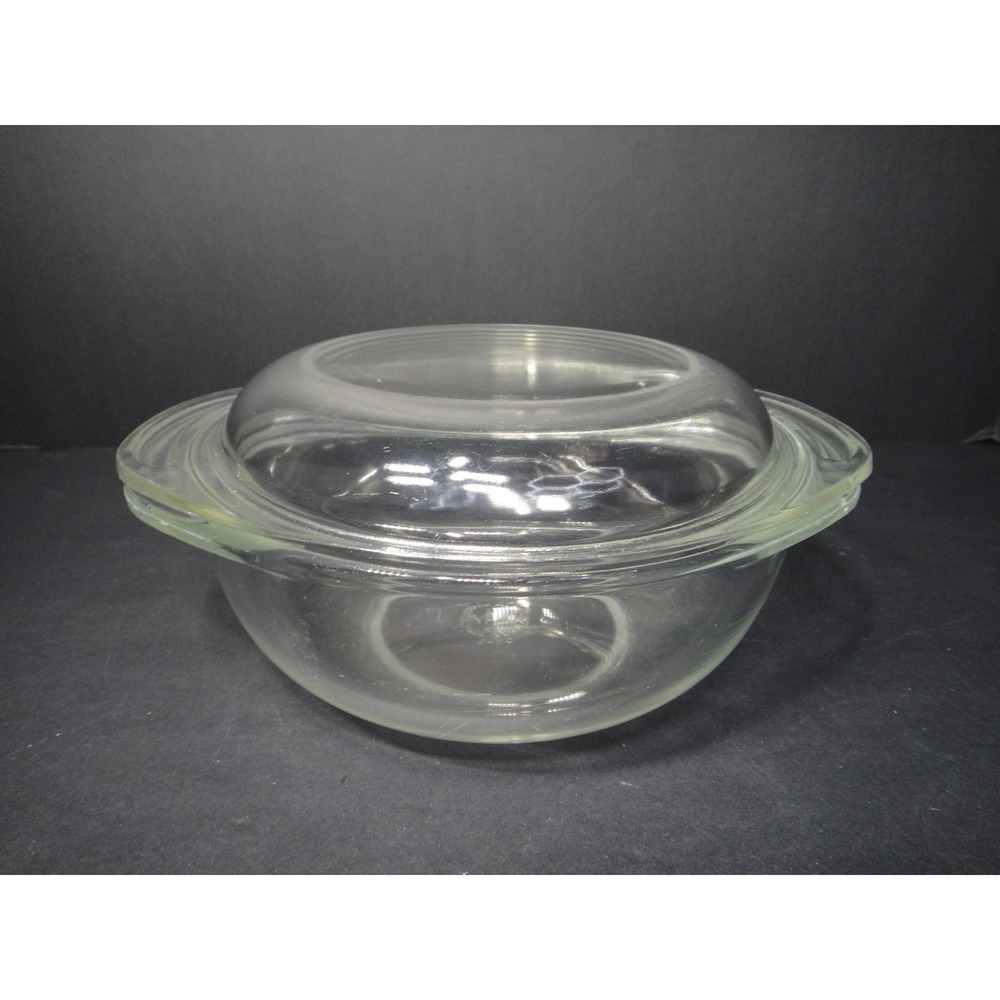 Pyrex #022 Clear Glass 1 Qt Round Casserole Dish with 682-C Lid Made in USA VTG